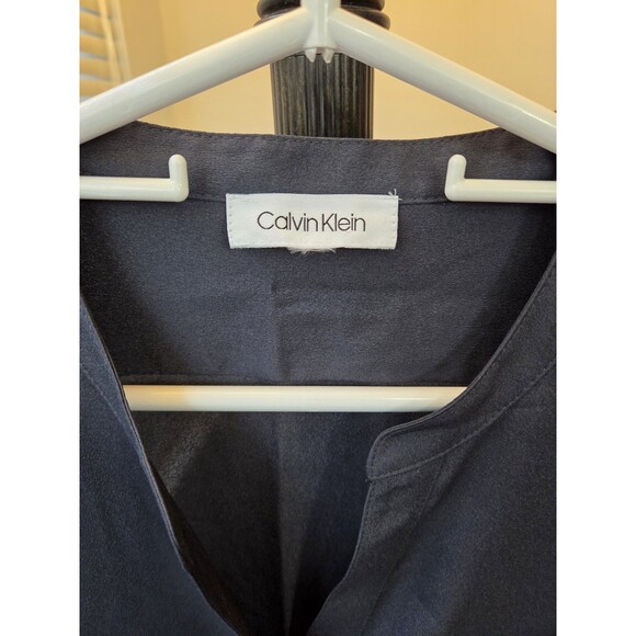 Calvin Klein Women's Gray Button Down Blouse, Zipper Accents, Roll Up Sleeves, L - Picture 3 of 9